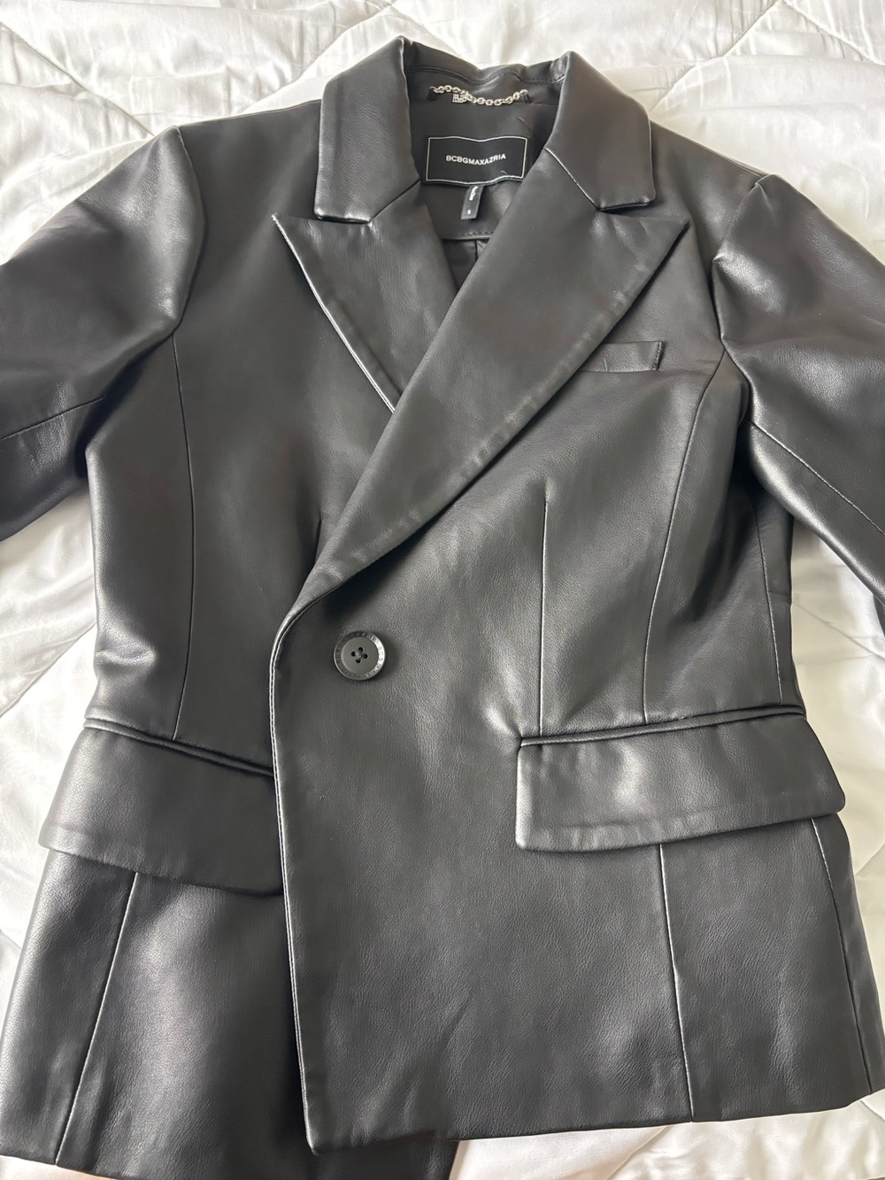 BCBGMaxAzria Black Faux Leather Tailored Blazer